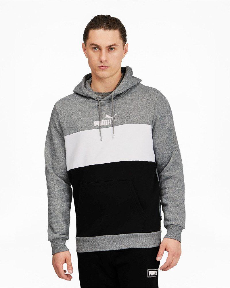  Felpa cappuccio Hoodie UOMO Puma Grigio Essentials Colorblock Pullover _3