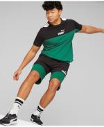 Puma Essentials Colour Block Baumwoll-Bermuda-Walking-Shorts mit Taschen Black Green Man