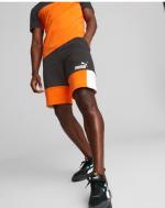 Puma Essentials Colour Block Baumwoll-Bermuda-Walking-Shorts mit Taschen Mann Schwarz Orange