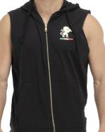 Sportliche Anzugjacke LEONE 1947 SLEEVELESS Hoodie FULL ZIP GOLD schwarz French Terry aus gebürsteter Baumwolle Man