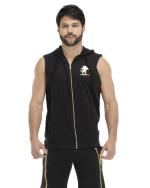 Sportliche Anzugjacke LEONE 1947 SLEEVELESS Hoodie FULL ZIP GOLD schwarz French Terry aus gebürsteter Baumwolle Man