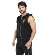 Sportliche Anzugjacke LEONE 1947 SLEEVELESS Hoodie FULL ZIP GOLD schwarz French Terry aus gebürsteter Baumwolle Man