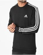 Sport-Sweatshirt Pullover adidas Essentials French Terry 3-Stripes Crewneck brushed Cotton Herren schwarz