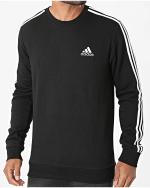 Sport-Sweatshirt Pullover adidas Essentials French Terry 3-Stripes Crewneck brushed Cotton Herren schwarz