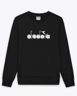 Sport-Sweatshirt Diadora Pullover CREW LOGO French Terry Schwarz gebürstete Baumwolle Hergestellt in Italien