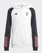 Trainings-Kapuzenpullover JUVENTUS FC Adidas Kapuze mit halbem Reißverschluss Weiß Kind Junge 2023 24 Schießen 23 Polyester