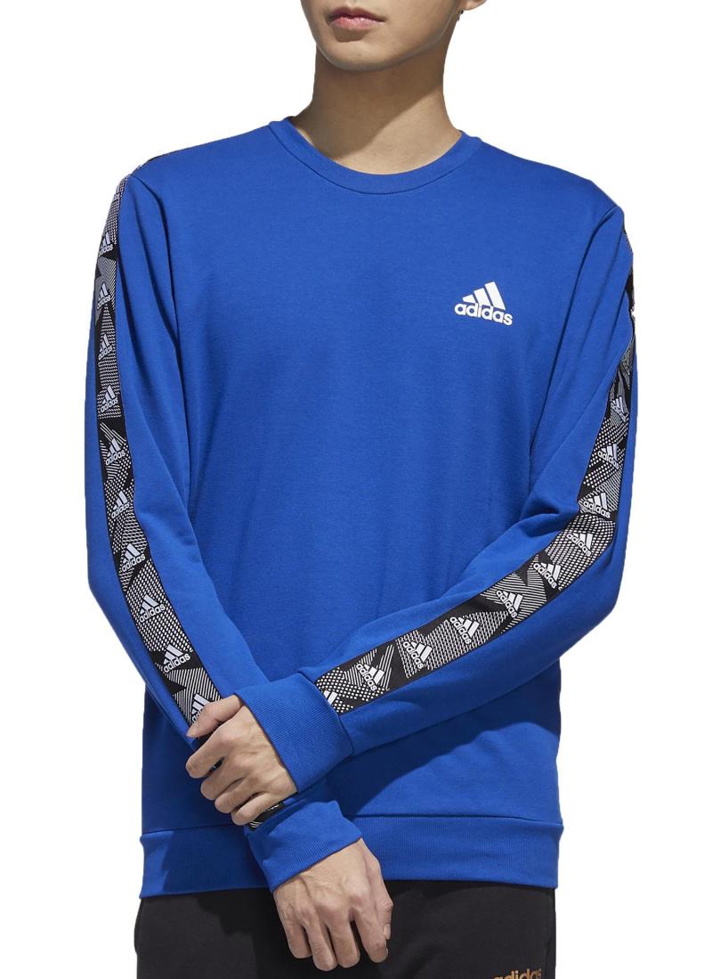  Felpa Sportiva Girocollo pullover crew UOMO Adidas essentials tape Blu 2021