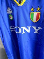 Klassisches Vintage-Fußballtrikot JUVENTUS FC Kappa CONTE 8 AWAY 1995/96 UEFA CHAMPIONS LEAGUE FINAL, kurze Ärmel, blau