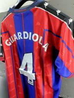 HISTORISCHES VINTAGE-Fußballtrikot BARCELONA FC Kappa GUARDIOLA 4 HOME kurze Ärmel BlauGrana 1997-98