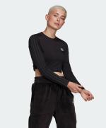 Adidas Originals Damen-Sport-Sweatshirt mit Rundhalsausschnitt, verkürzt, aus schwarzer Baumwolle