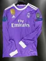 Real Madrid Fußballtrikot Cristiano Ronaldo 7 CR7 Auswärtsfinale UEFA CHAMPIONS LEAGUE Cardiff 2017 Lila Langarm Vintage