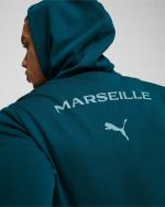 Anzugjacke OLYMPIQUE MARSEILLE OM Puma CASUALS Baumwoll-Sweatshirt mit durchgehendem Reißverschluss für Herren 2024 25 Blue Ocean Tropic