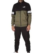 Puma Power Colorbloc Herren Trainingsanzug aus Baumwollfleece Olivgrün