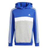 Addias Essentials 3-Streifen Tiberio Pullover Hoodie für Kinder, Baumwollfleece, halbglänzend, blau, weiß, mittelgrau, meliert