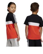 Adidas Tiberio 3-Streifen Colorblock Baumwolle Junior T-Shirt Rot Schwarz