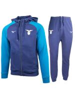 SS LAZIO MIZUNO FANWEAR Offizieller Trainingsanzug für Herren mit Kapuze 2024 25, Baumwollfleece, Reißverschlusstaschen, Marineblau