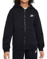 Nike Sportswear K Club Fleece Trainingsanzug mit durchgehendem Reißverschluss und Kapuze aus Baumwollfleece, Freizeit, Jungen, Kinder, Unisex, Schwarz