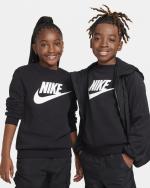 Nike Club Crew Junior – Schwarzes Sport-Sweatshirt aus Baumwollfleece mit Rundhalsausschnitt