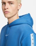 NIKE HOODIE Pullover Sportswear Tape Fleece MIT TASCHEN Hellblaue Baumwolle