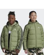 Adidas Ess 3 Streifen Pad Daunenjacke mit Kapuze Oberbekleidung Jungen Unisex Grün