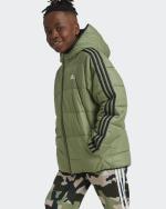 Adidas Ess 3 Streifen Pad Daunenjacke mit Kapuze Oberbekleidung Jungen Unisex Grün