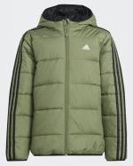 Adidas Ess 3 Streifen Pad Daunenjacke mit Kapuze Oberbekleidung Jungen Unisex Grün