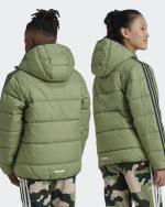 Adidas Ess 3 Streifen Pad Daunenjacke mit Kapuze Oberbekleidung Jungen Unisex Grün