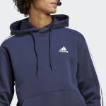  Felpa Cappuccio Hoodie UOMO Adidas Essentials Fleece 3 stripes Blu 