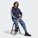  Felpa Cappuccio Hoodie UOMO Adidas Essentials Fleece 3 stripes Blu 