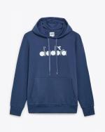 Diadora Pullover Logo French Terry Baumwolle gebürstet Hoodie Herren MADE IN ITALY OCEAN BLUE