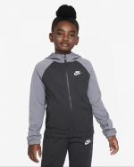 Nike Sportswear K NSW POLY FZ Polyester Jungen Kinder Unisex Kompletter Trainingsanzug Freizeit Rauchgrau, Anthrazit, Weiß