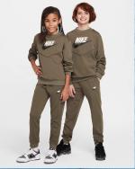 Nike Sportswear Crew Polyester Jungen Kinder Unisex Freizeit Komplett-Trainingsanzug Mittel Olivgrün,Weiß