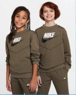 Nike Sportswear Crew Polyester Jungen Kinder Unisex Freizeit Komplett-Trainingsanzug Mittel Olivgrün,Weiß