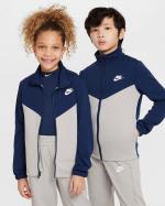 Nike Sportswear K NSW POLY FZ HBR Polyester Boys Kids Unisex Full Tracksuit Midnight Navy,College Grey,White