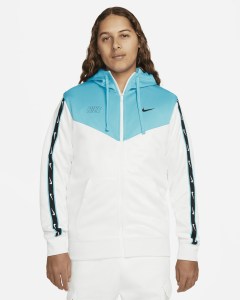  Giacca Sportiva UOMO Nike Bianco Azzurro Sportswear Repeat Full Zip Hoodie